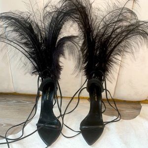 Saint Laurent Iris Patent Sandal with Feathers